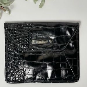 Vintage Liz Claiborne Black Crocodile Embossed Envelopes Flap Clutch 90s Purse